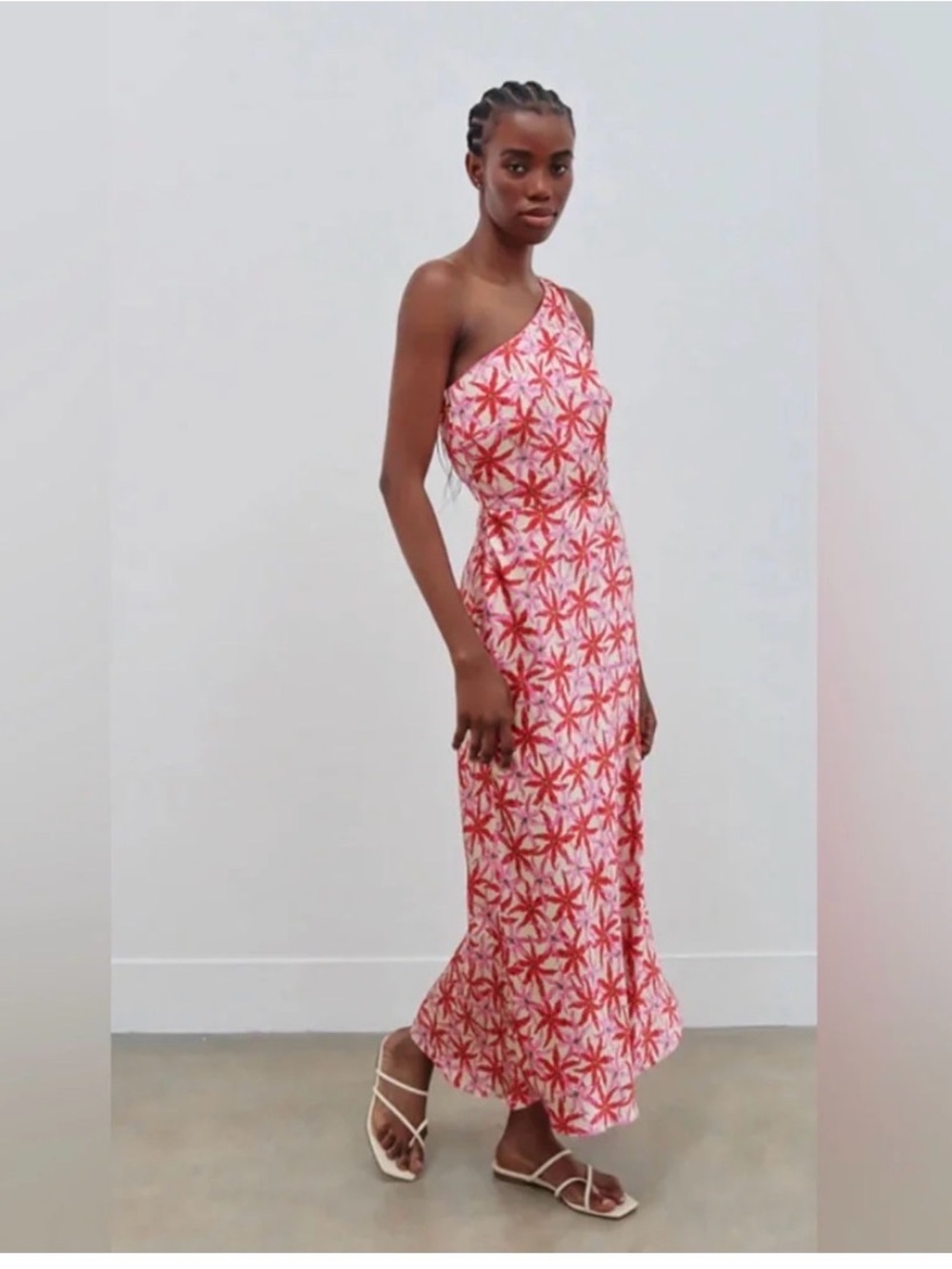 SALONI Pink and White Floral Silk Dress
